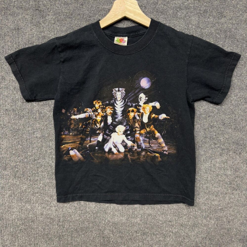 Vintage Fruit Of The Loom Shirt Youth 7-8 Cats The Musical Graphic T Black 1981